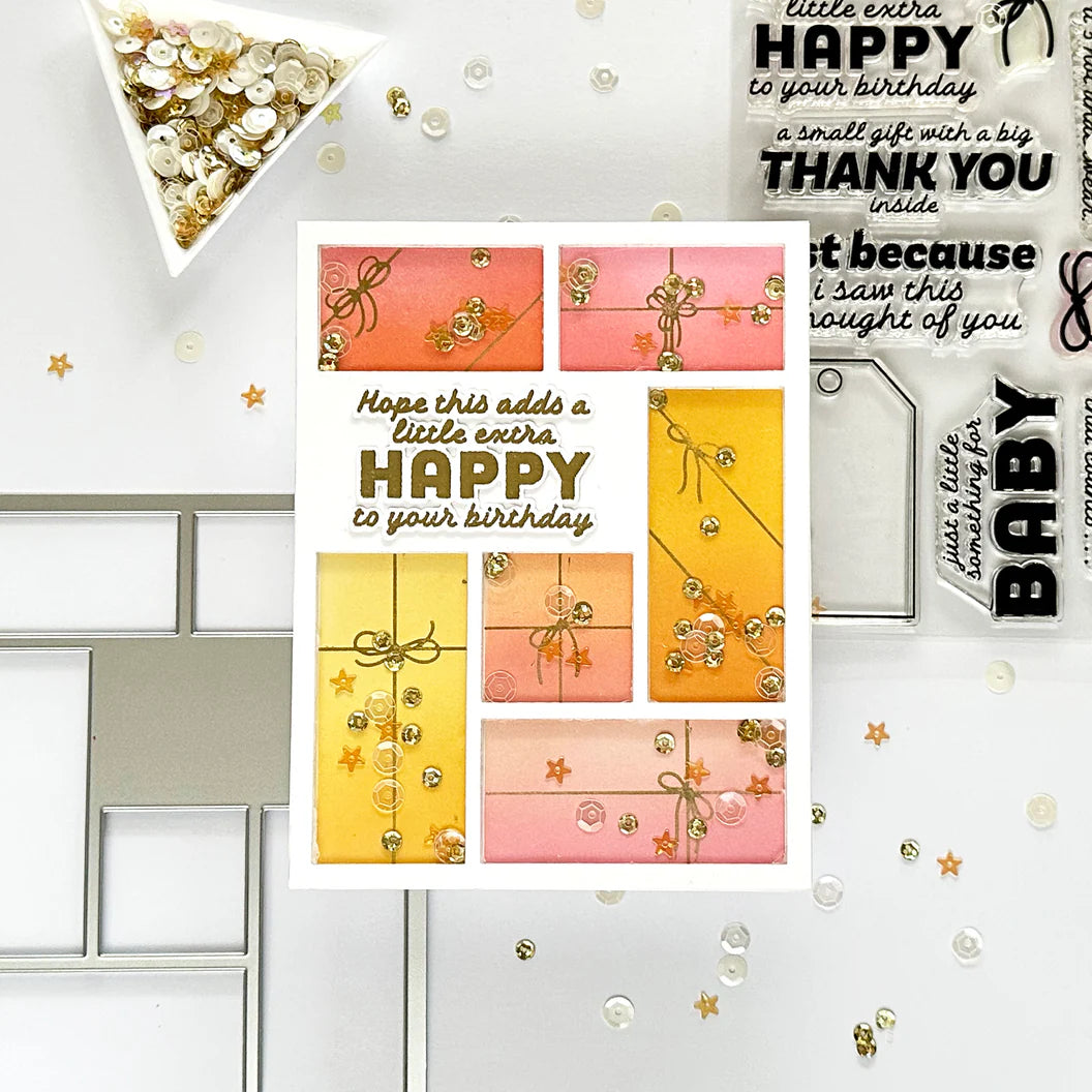 Greeting card with gift box design on a decorative background