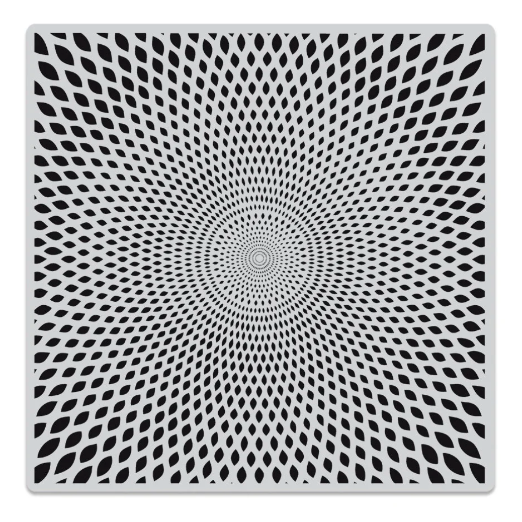 Black and white patterned square tile with concentric circular design
