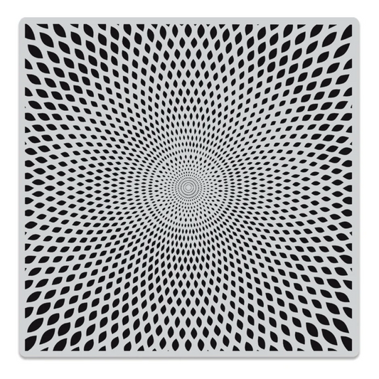 Black and white patterned square tile with concentric circular design