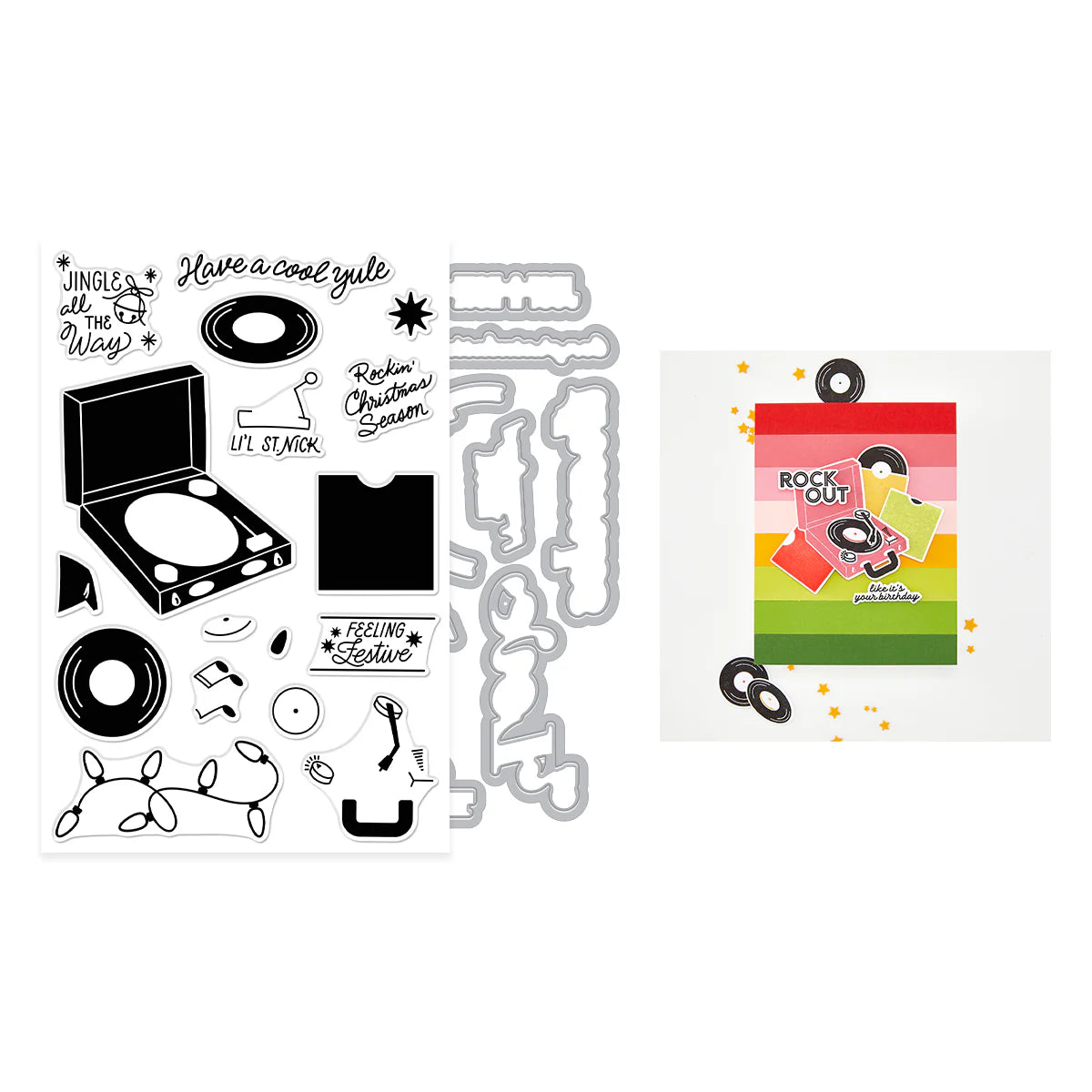 Set of stamps and die-cutting tools with a Christmas theme on a white background
