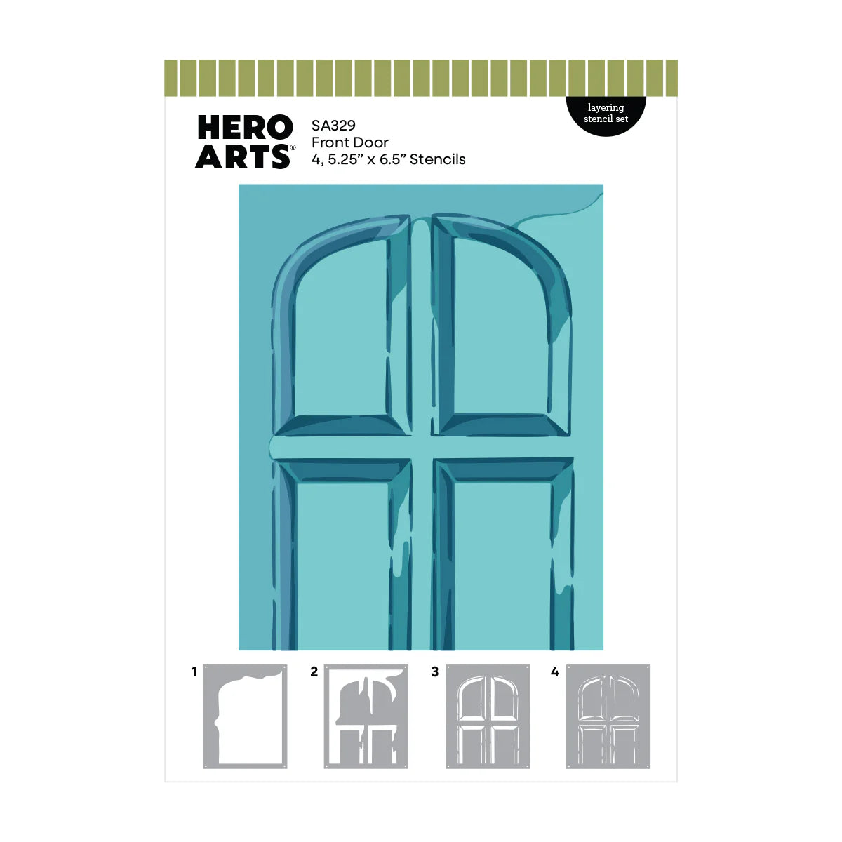 Hero Arts Front Door layering stencil set, four-panel arched door design