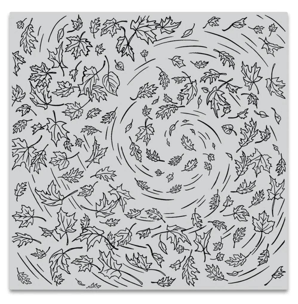 Turning leaf pattern cling stamp on a white background