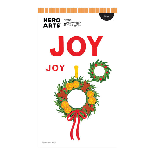 Hero Arts Winter Wreath cutting dies with JOY sentiment and citrus wreath ornament