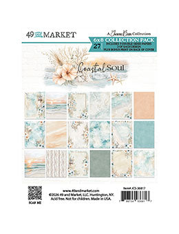 49 and Market Coastal Soul 6x8 collage paper stack, featuring 27 assorted pastel patterned sheets with floral and geometric designs.