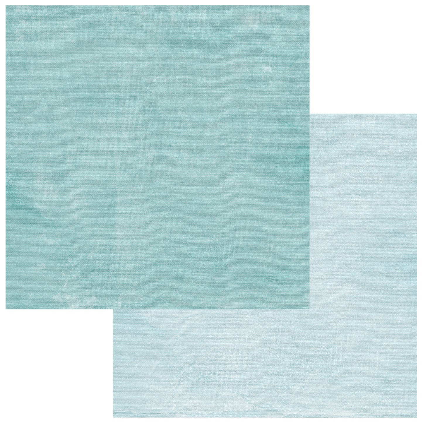 Two pieces of textured turquoise paper on a white background