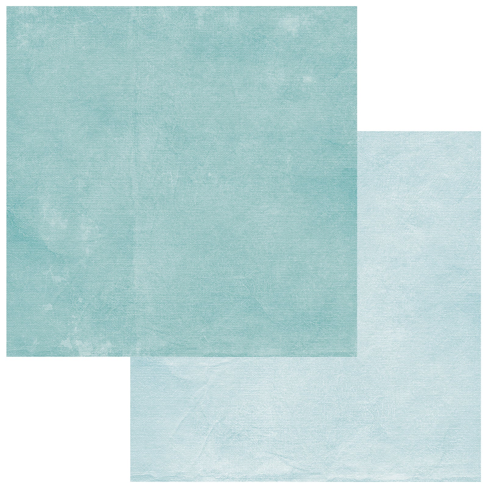 Two pieces of textured turquoise paper on a white background