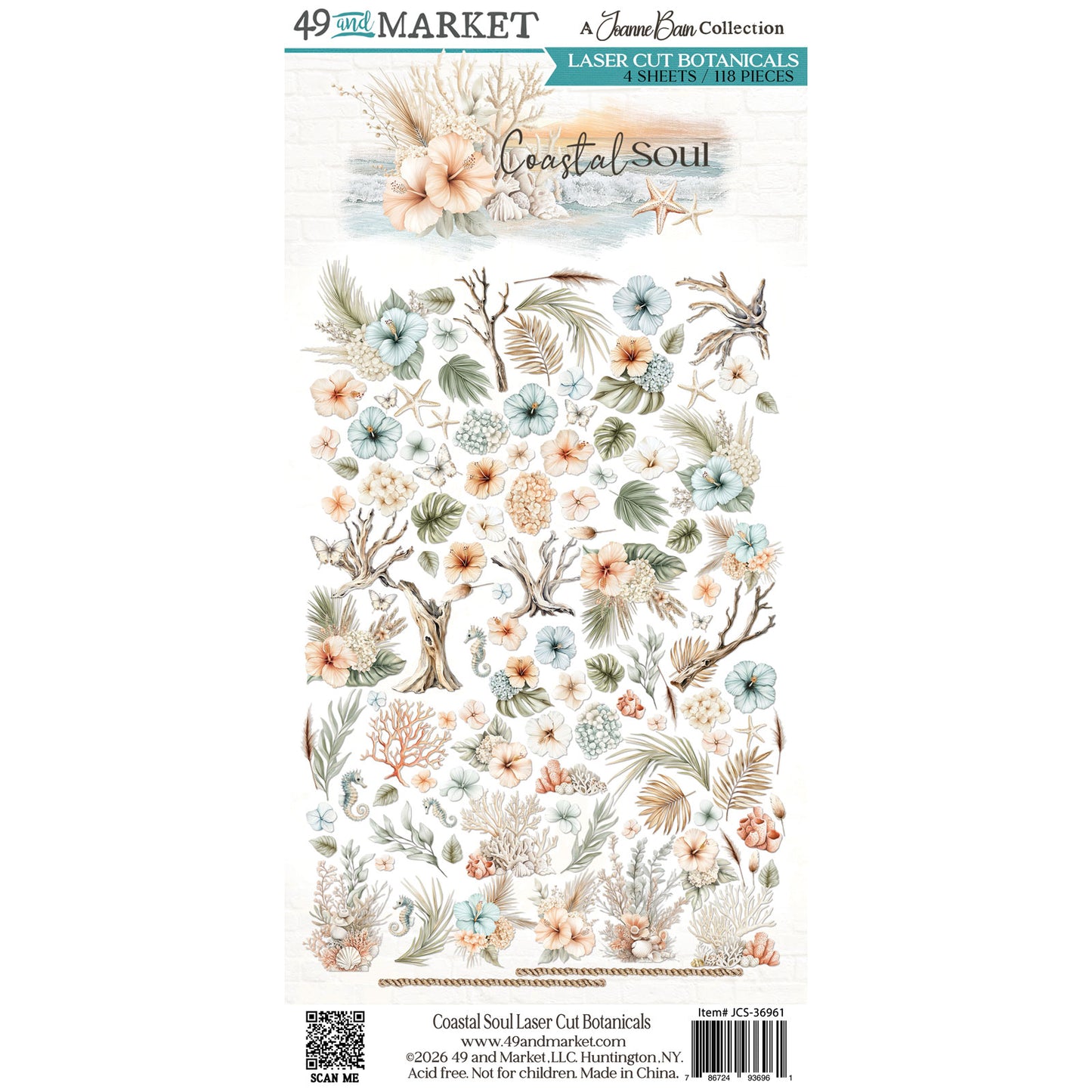 Packaging of 49 and Market Coastal Soul Laser Cut Botanicals with floral and botanical designs.
