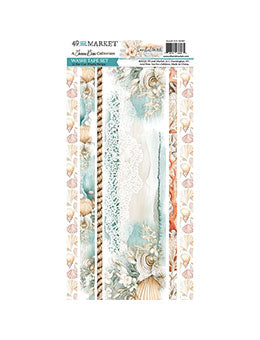 packaging is washi tape strips from 49 and Market featuring coastal soul with lace pattern in soft pastel colors, including blue, beige, and pink, with a header card at the top.