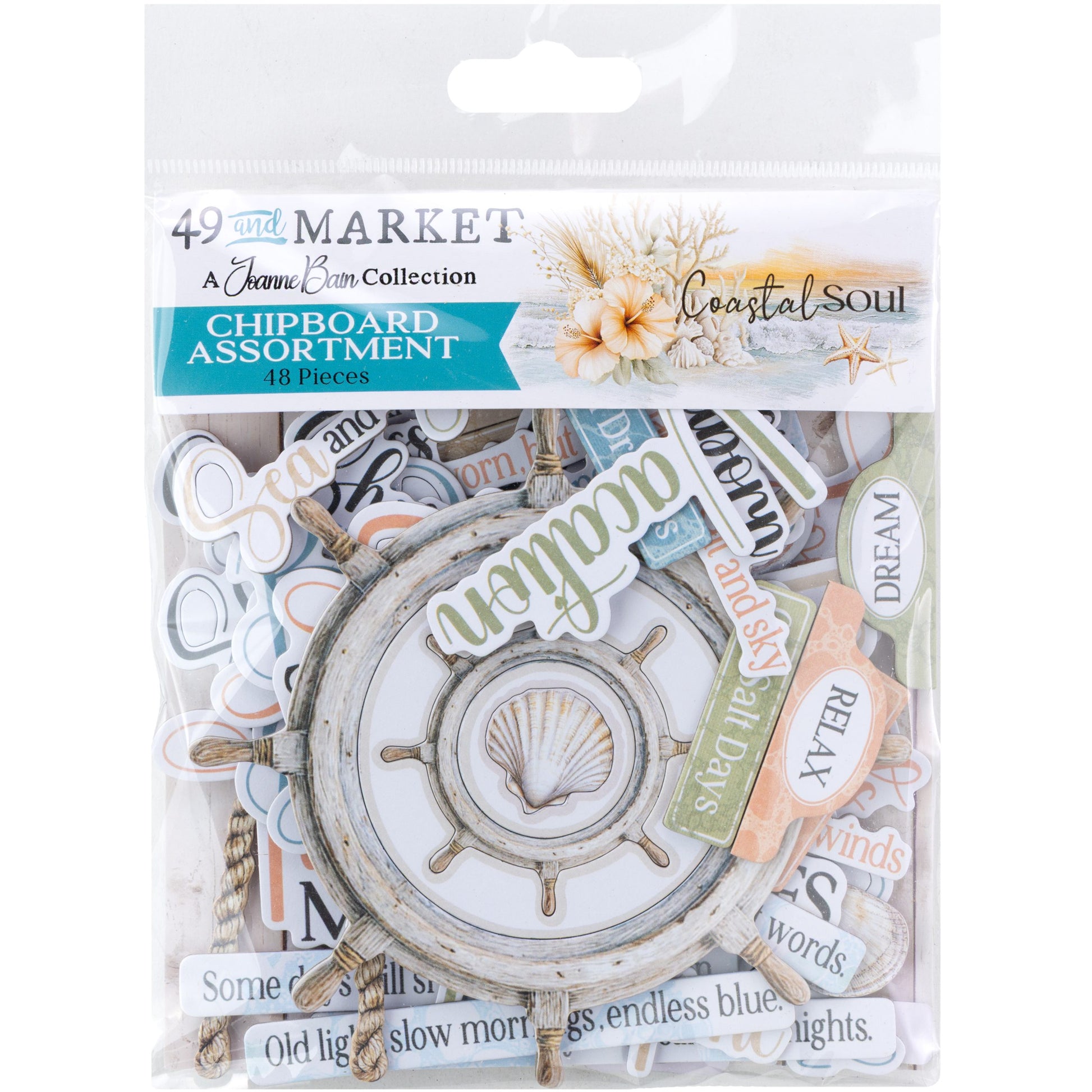 Packaged chipboard assortment with coastal soul theme and '49 and Market' branding.