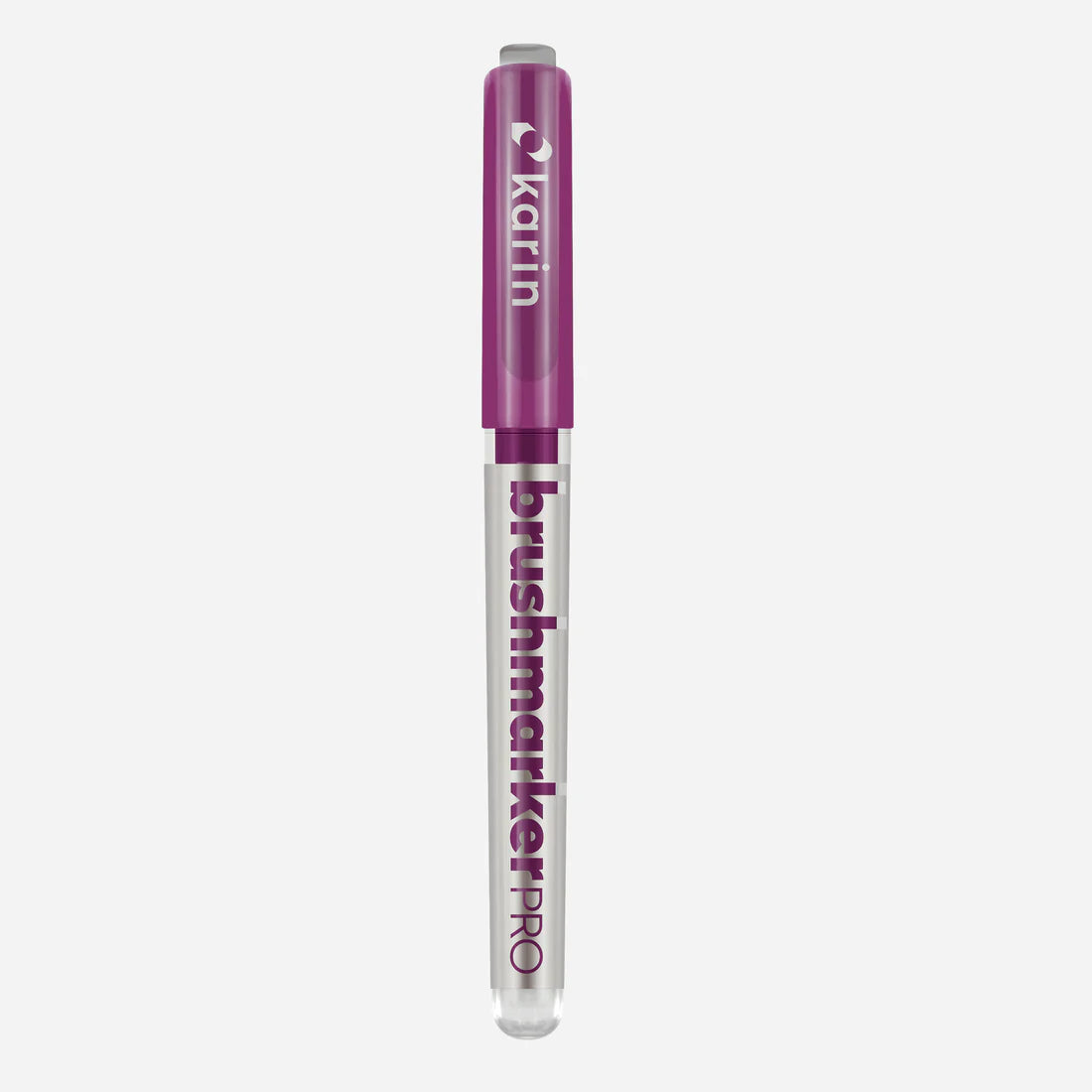 Marker shown with cap on, Karin Brushmarker PRO in burgundy