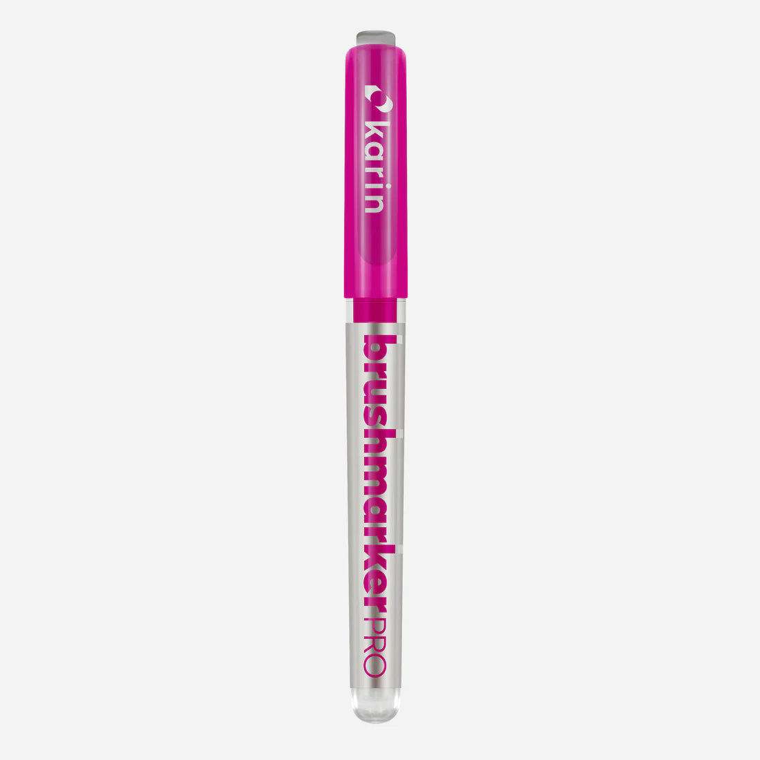 Marker shown with cap on, Karin Brushmarker PRO in Magenta