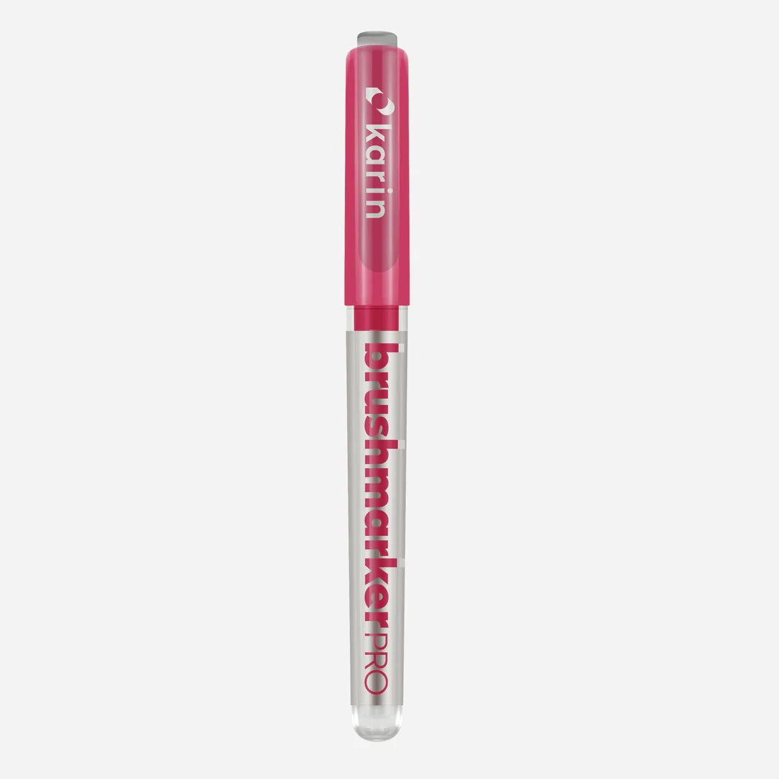Marker shown with cap on, Karin Brushmarker PRO in magenta red