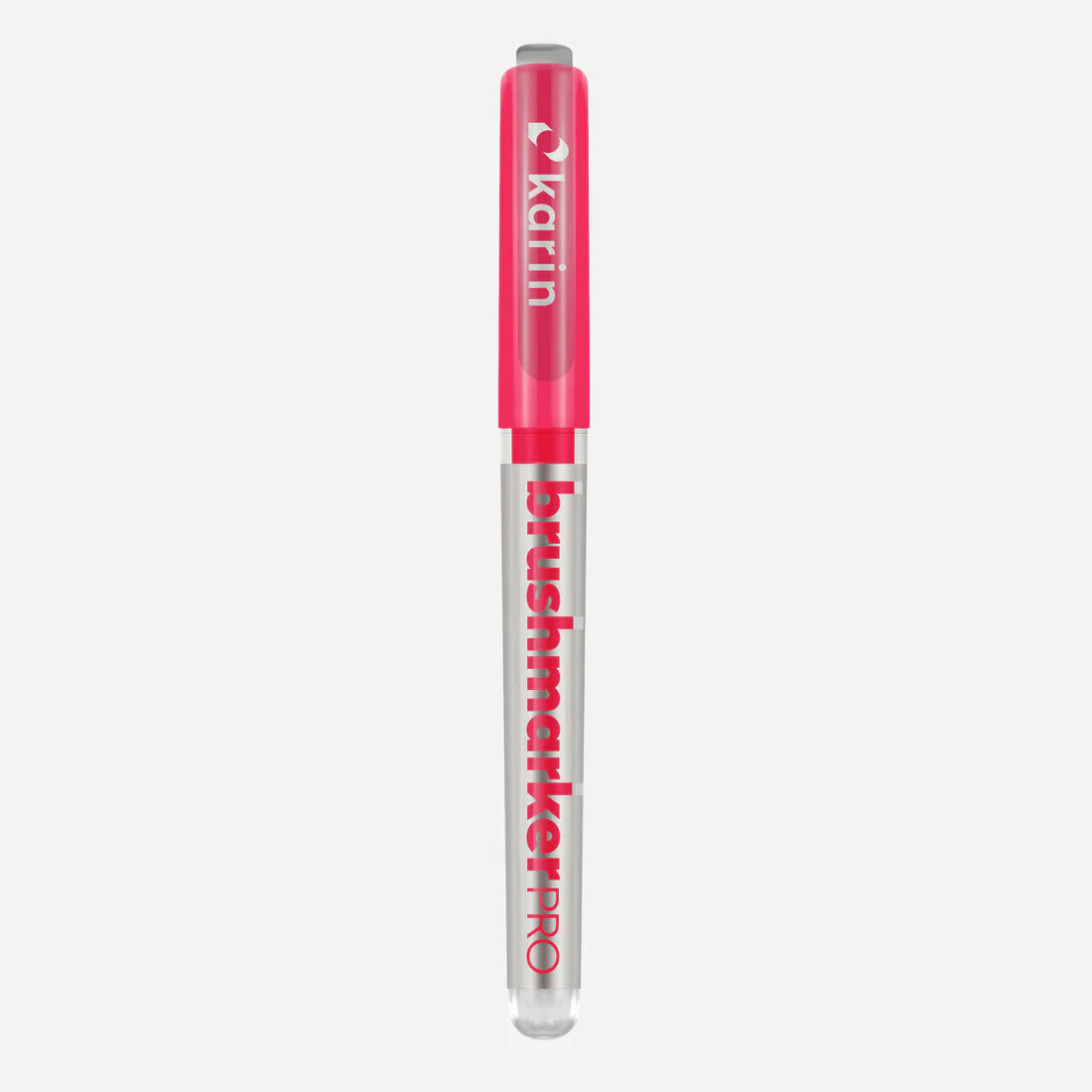 Marker shown with cap on, Karin Brushmarker PRO in orange red