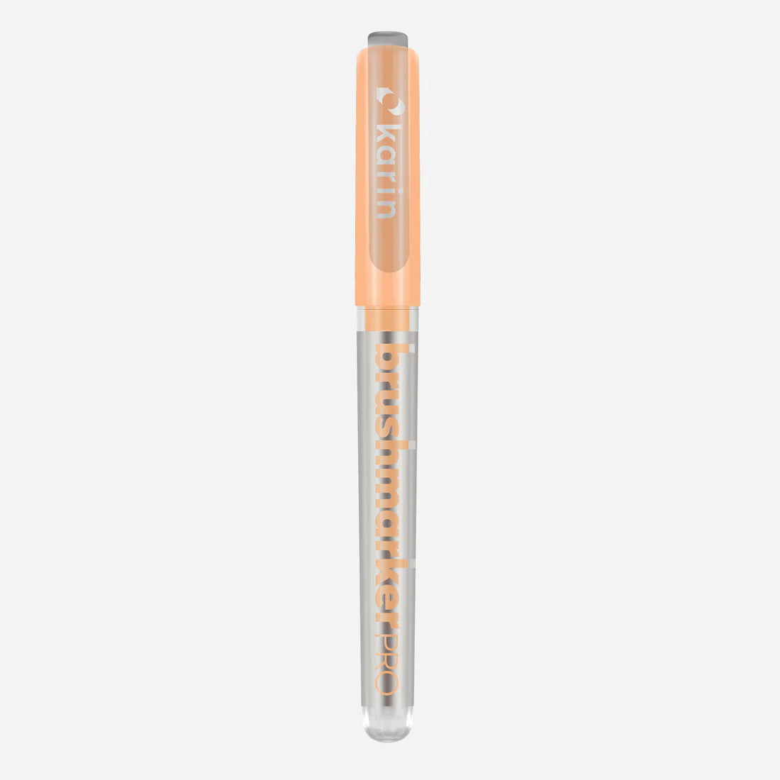 Marker shown with cap on, Karin Brushmarker PRO in orange