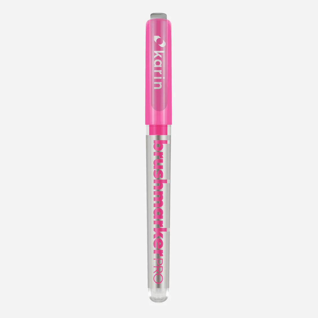 Marker shown with cap on, Karin Brushmarker PRO in rose pink