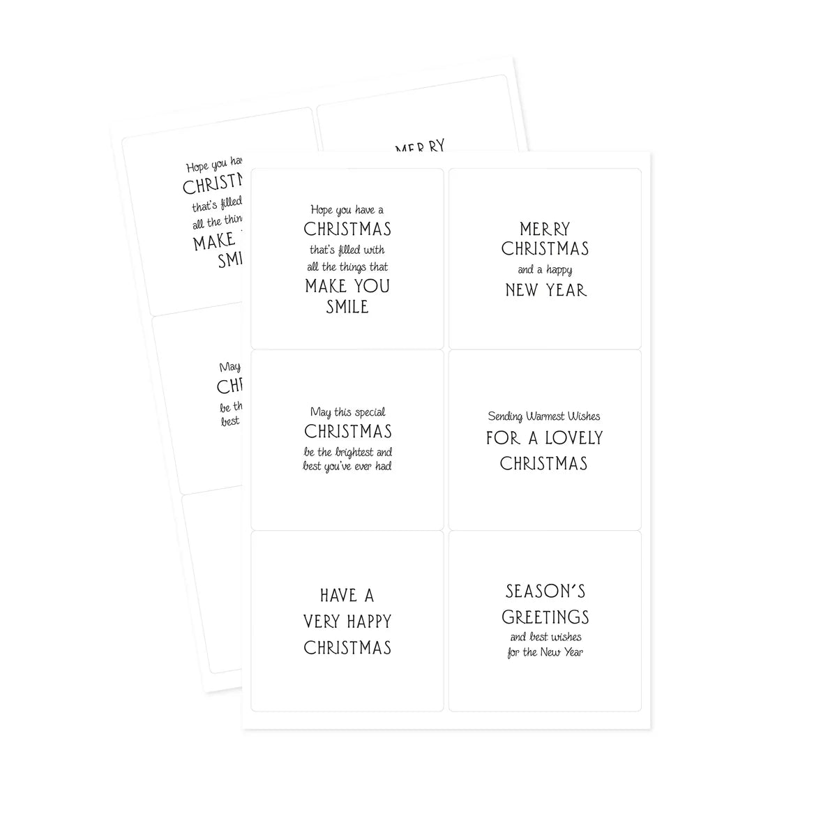 Collection of Christmas and New Year clear sentiment sticker wishes on a white background