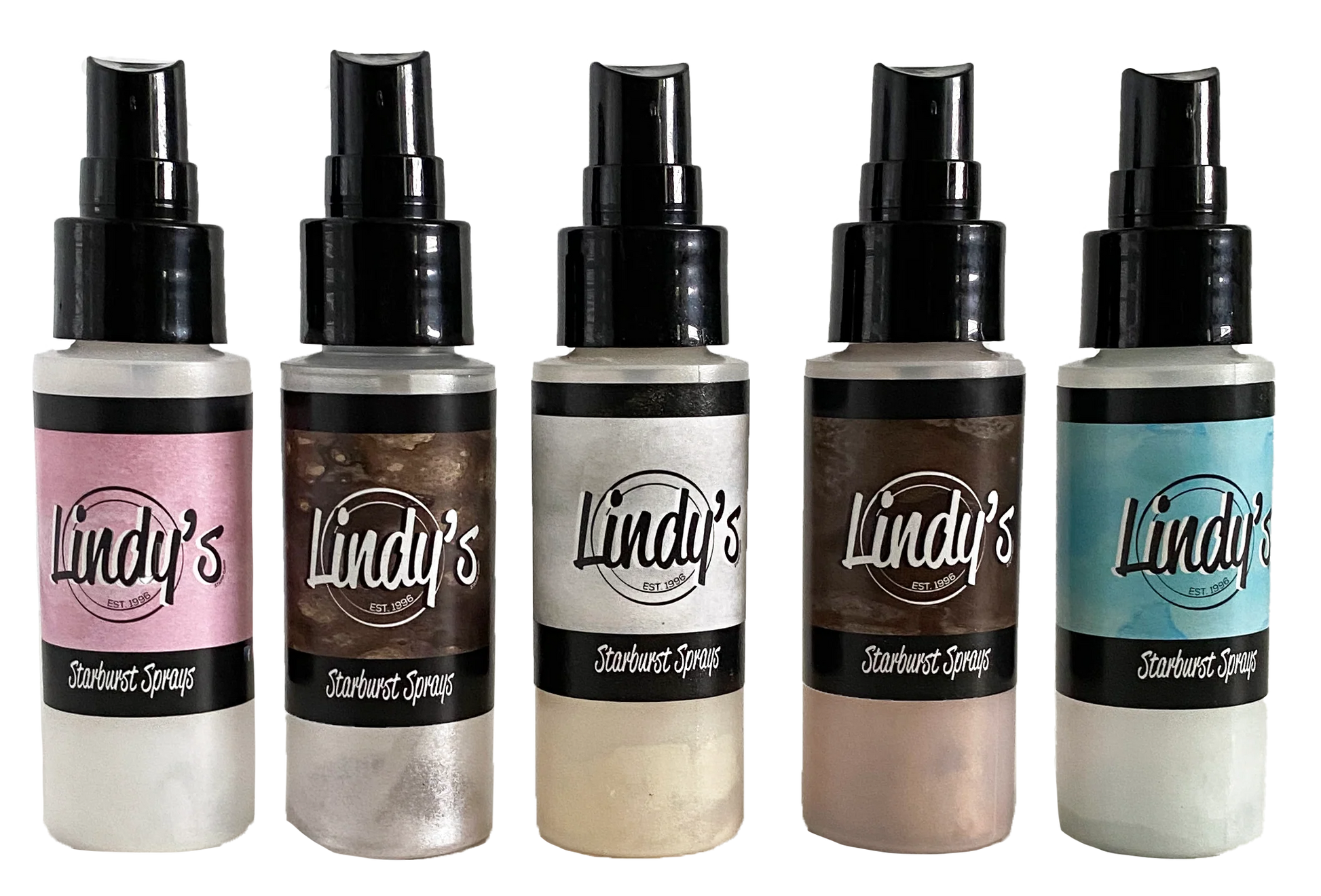Five bottles of Lindy's Starburst Sprays on a white background