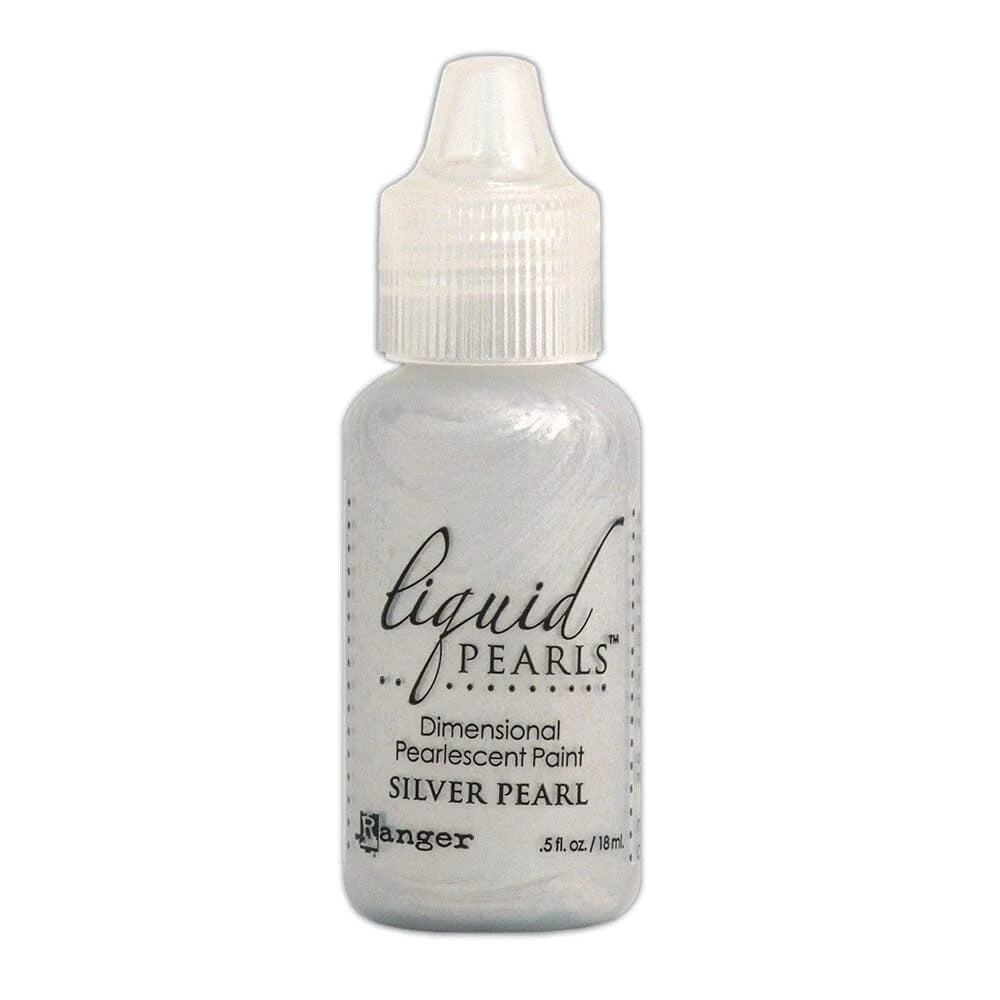 Bottle of Liquid Pearls dimensional paint in silver pearl color on a white background