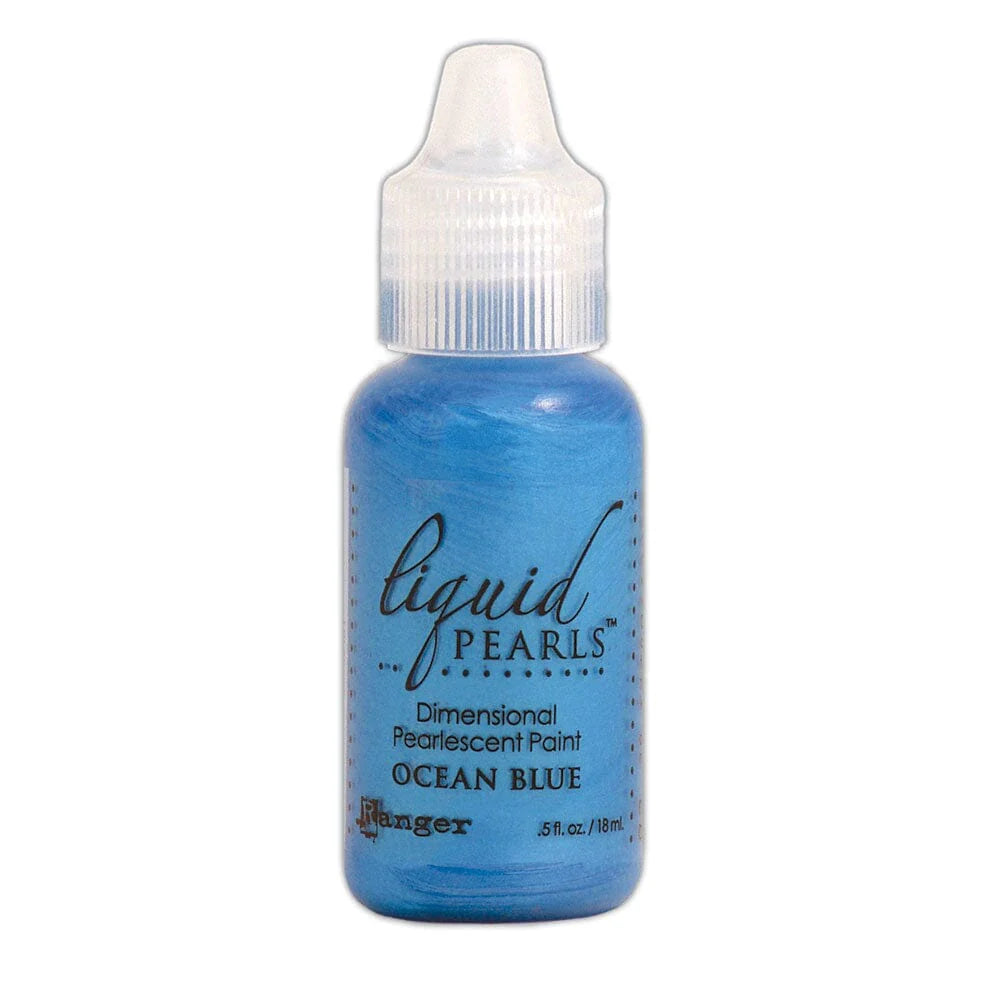 Bottle of Ocean Blue liquid pearls paint on a white background