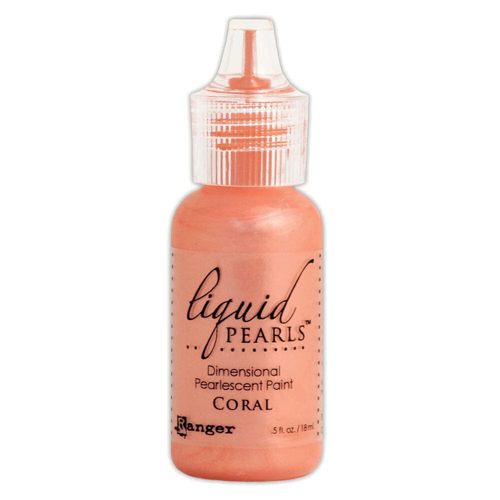 Bottle of coral liquid pearls paint on a white background