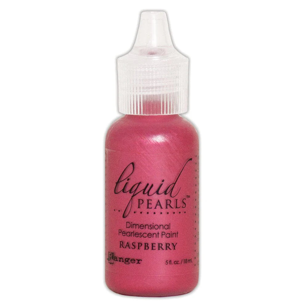 Bottle of liquid pearl paint in raspberry color on a white background