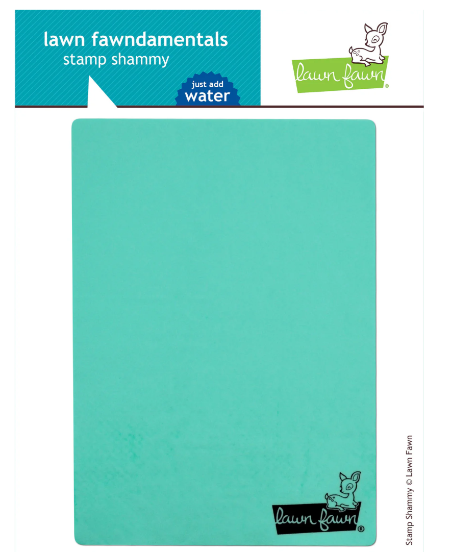 A blue reusable cleaning cloth for stamps, known as Stamp Shammy, is displayed with its packaging, which includes the brand name and the product name.