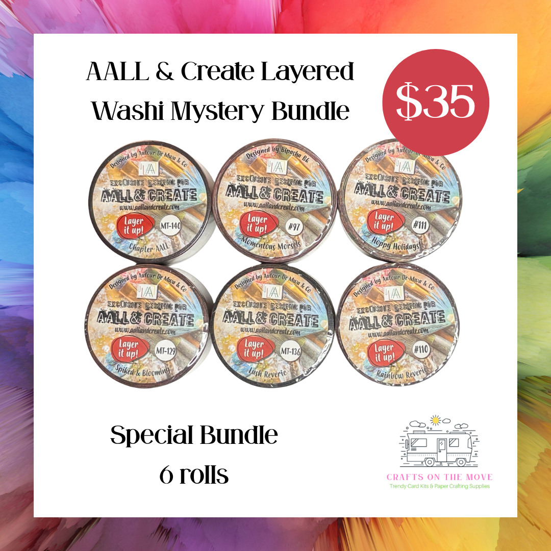 Promotional image of AALL & Create Layered Washi Mystery Bundle with colorful background