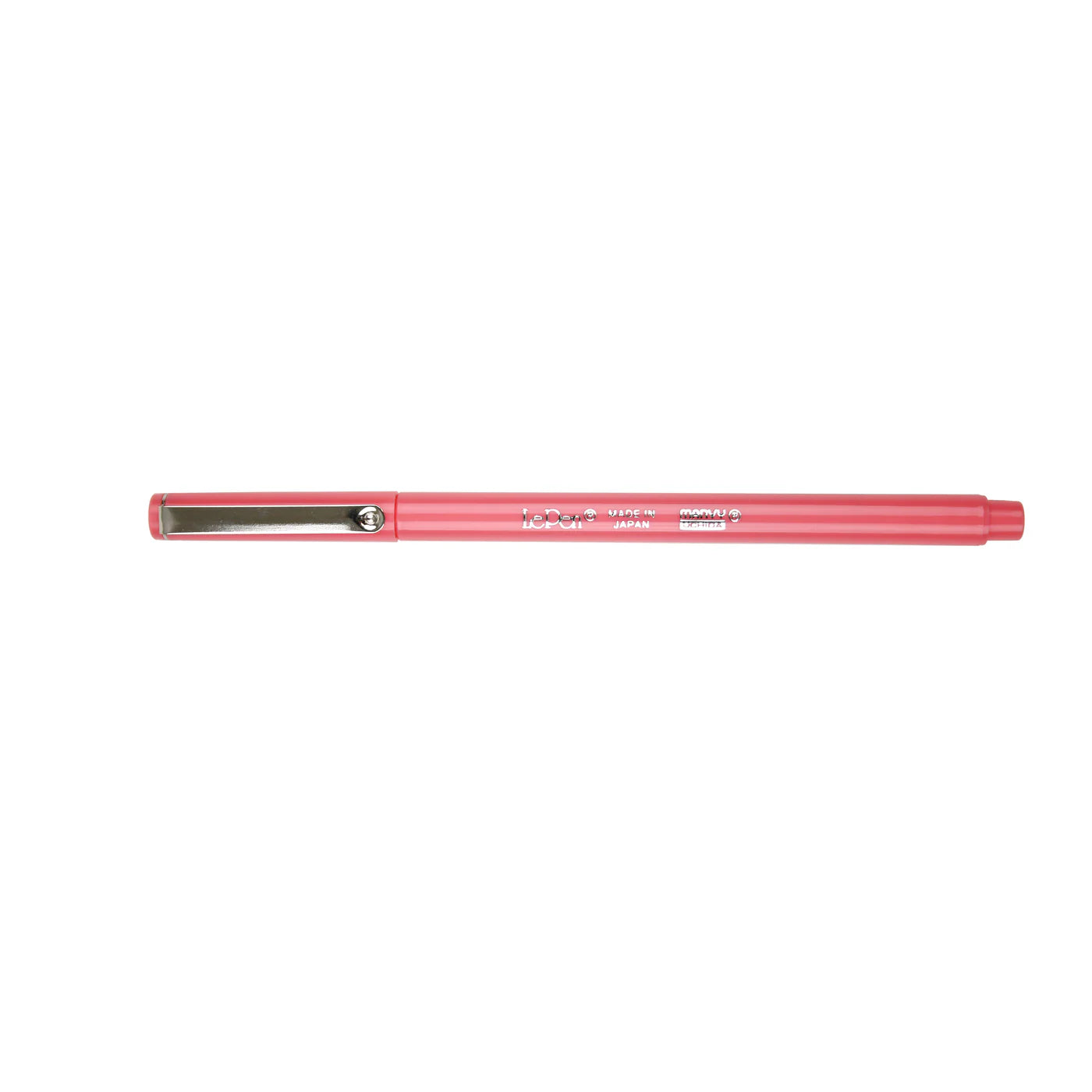 Pen shown with cap on, Marvy Uchida LePen in coral pink