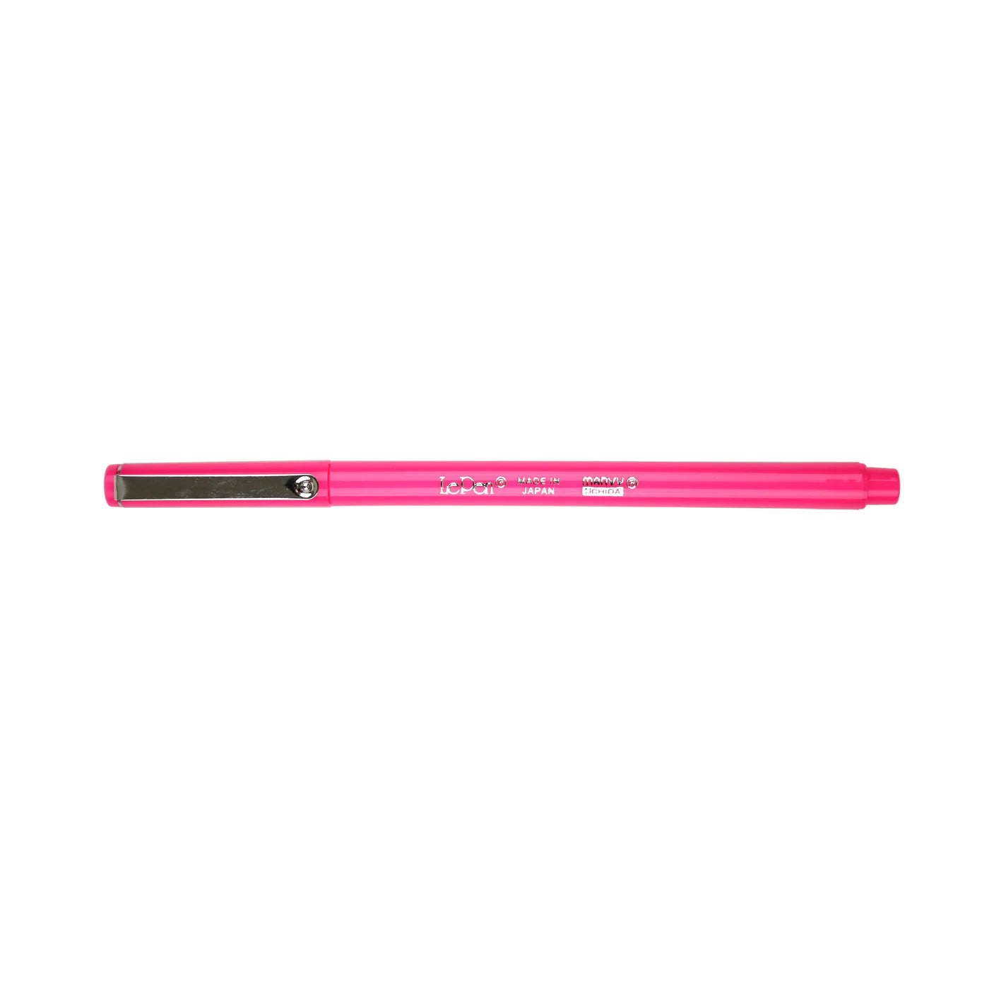 Pen shown with cap on, Marvy Uchida LePen in fluorescent pink