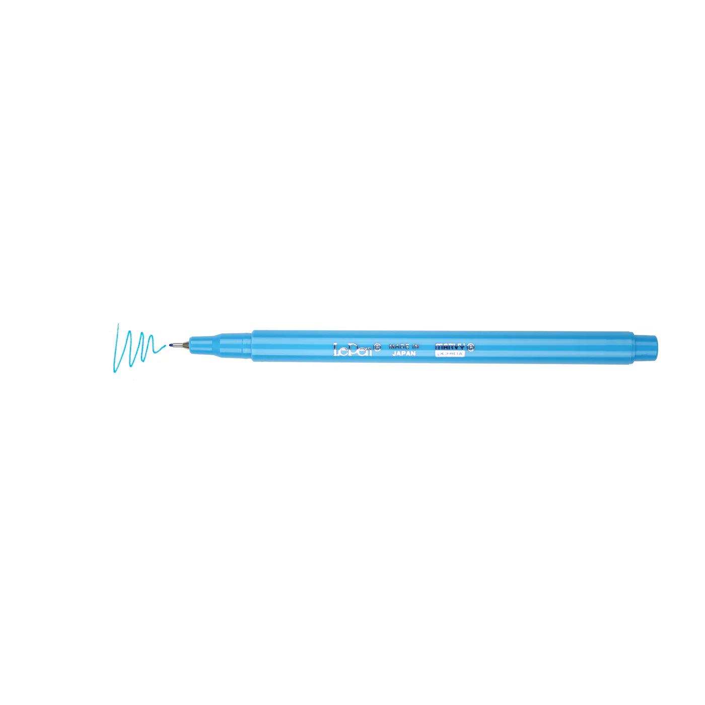 Pen with color swatch line shown, Marvy Uchida LePen in light blue