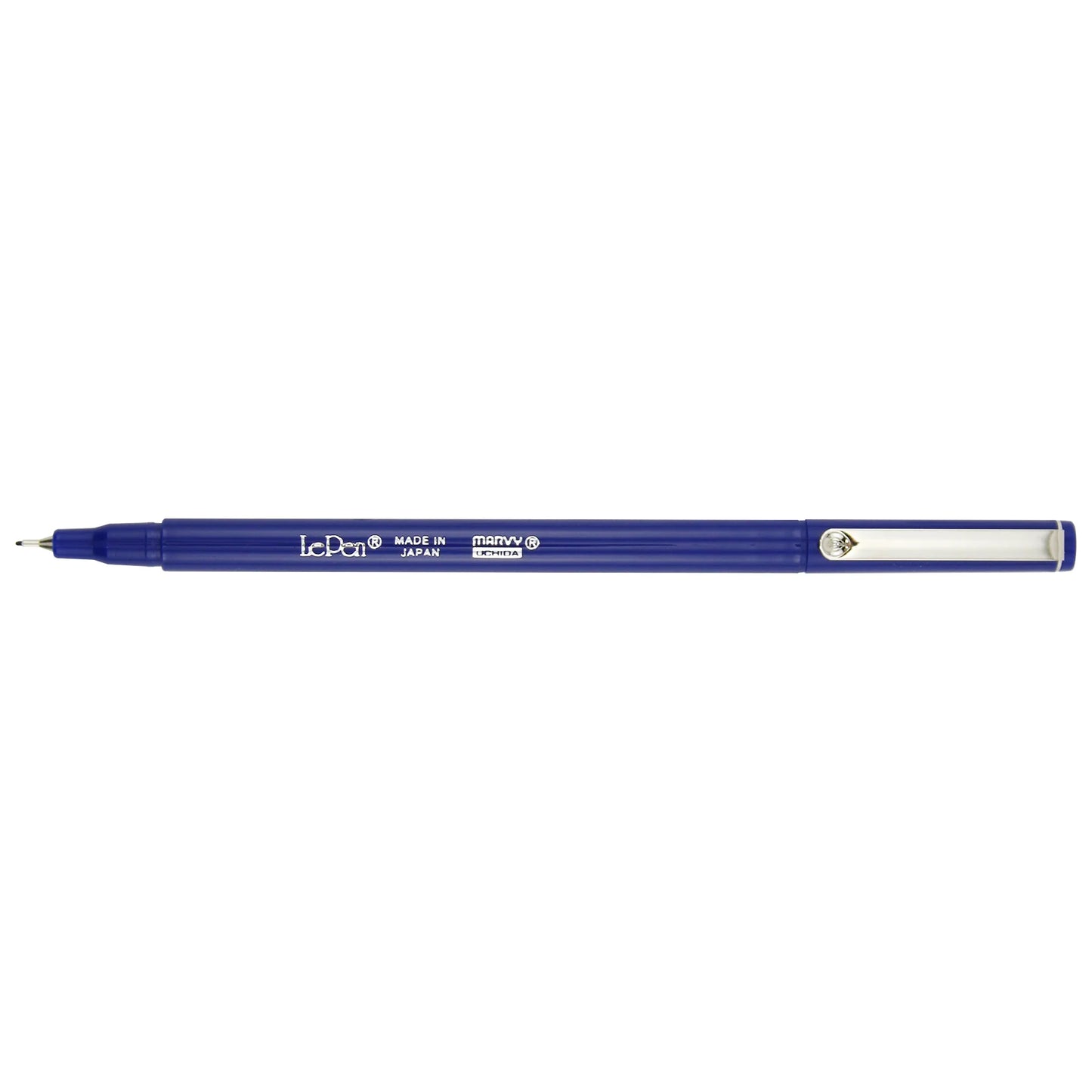 Pen shown with cap on, Marvy Uchida LePen in Navy