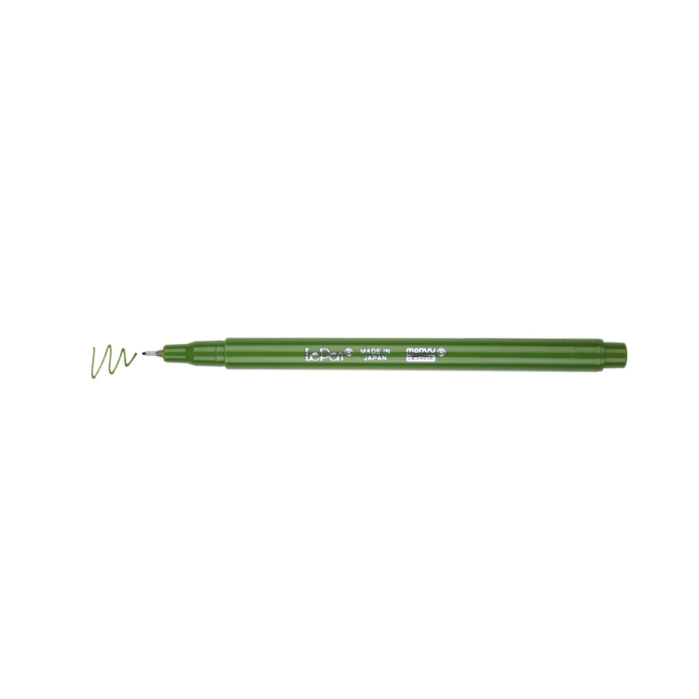 Pen with color swatch line shown, Marvy Uchida LePen in olive green