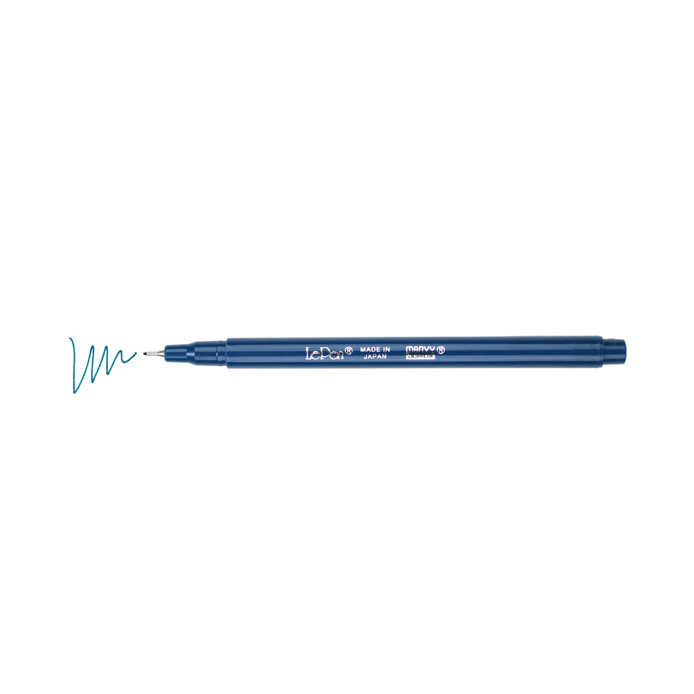 Pen with color swatch line shown, Marvy Uchida LePen in oriental blue