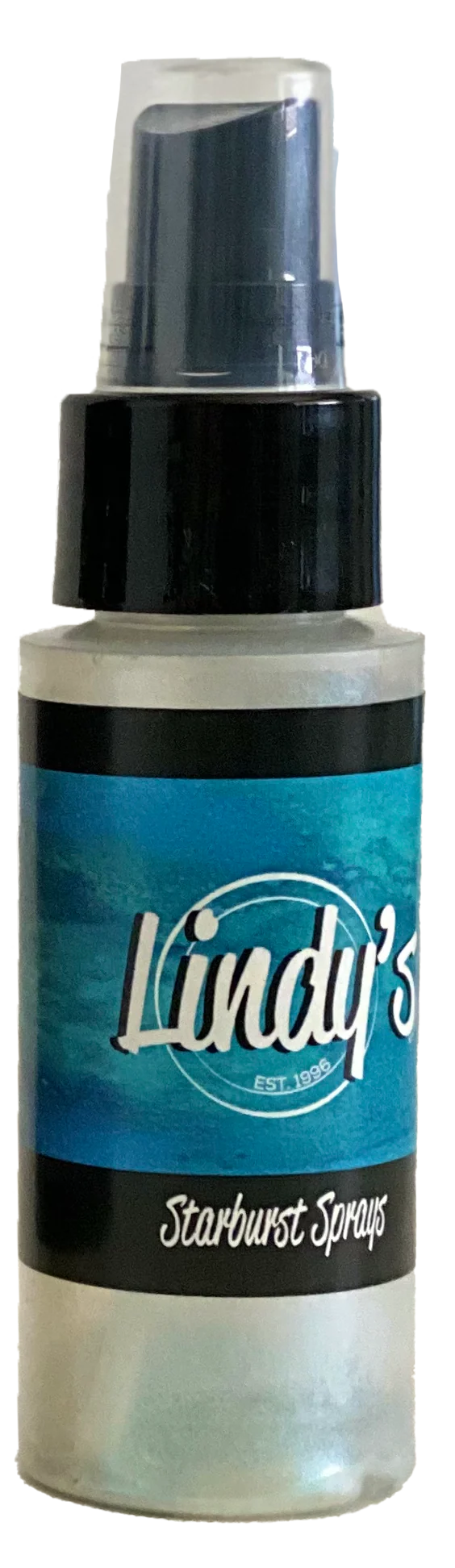 Lindy's Starburst Sprays bottle with blue label and black cap on white background