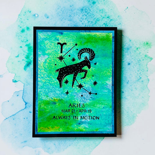Framed card of Aries zodiac sign with watercolor background