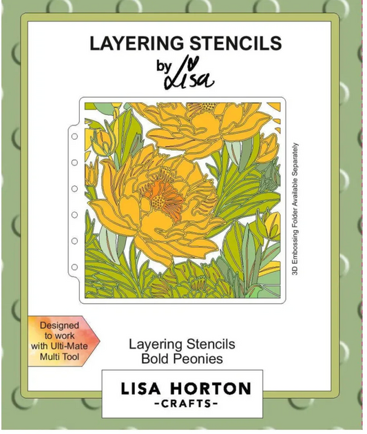 Layering stencils packaging with floral design and Lisa Horton Crafts branding.