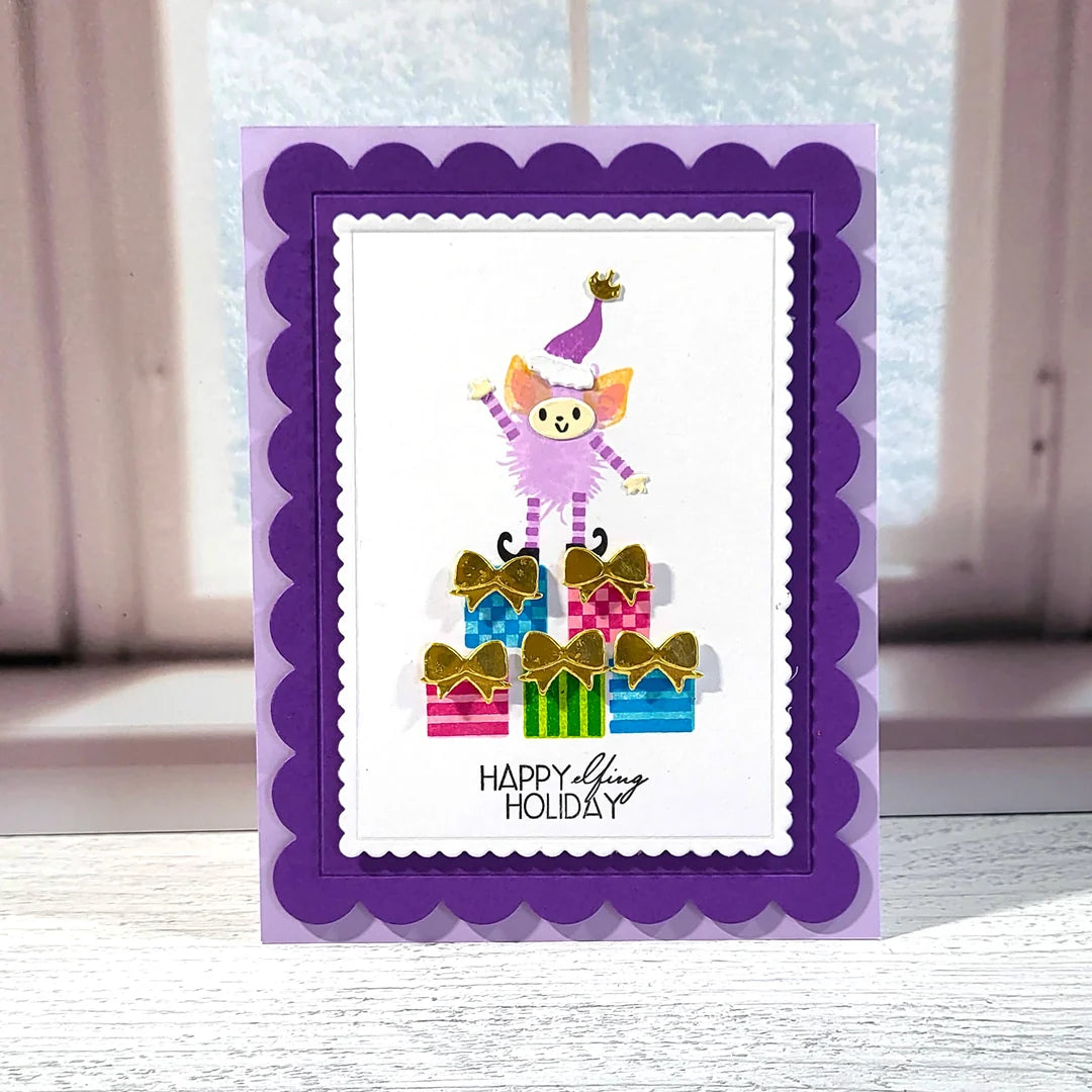 LDRS Fuzzy Wuzzies Happy Elfing Holiday 4x6 Stamps and Coordinating Dies