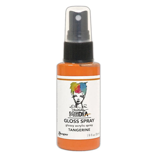 Gloss spray bottle with colorful label on a white background