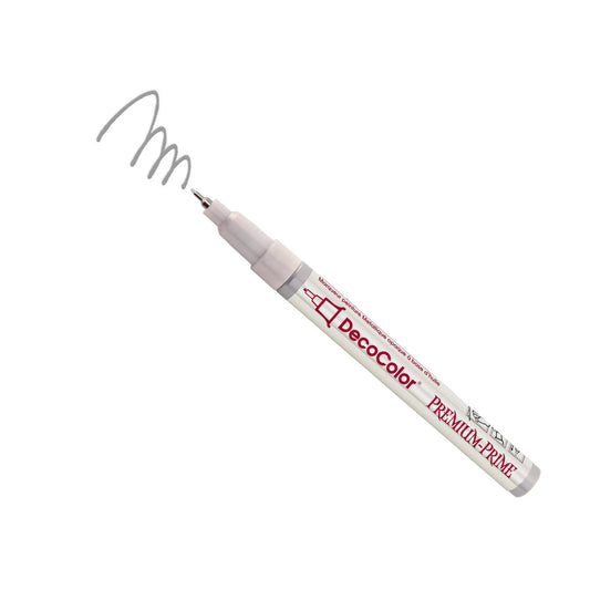 Deco fine point silver metallic pen on white background