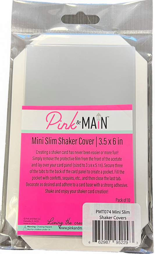 Pink and Main Mini Slim Shaker Cover packaging with pink label and clear plastic wrapping.