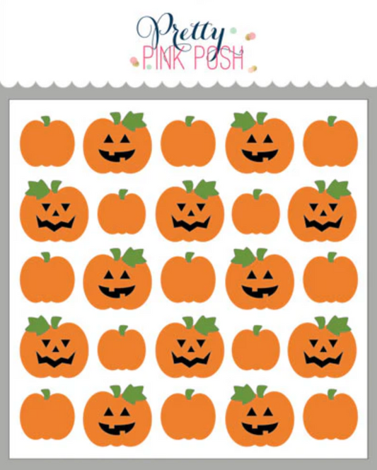 Pretty Pink posh jack o lantern layered stencil set with jack o lantern faces and solid pumpkins on white background.
