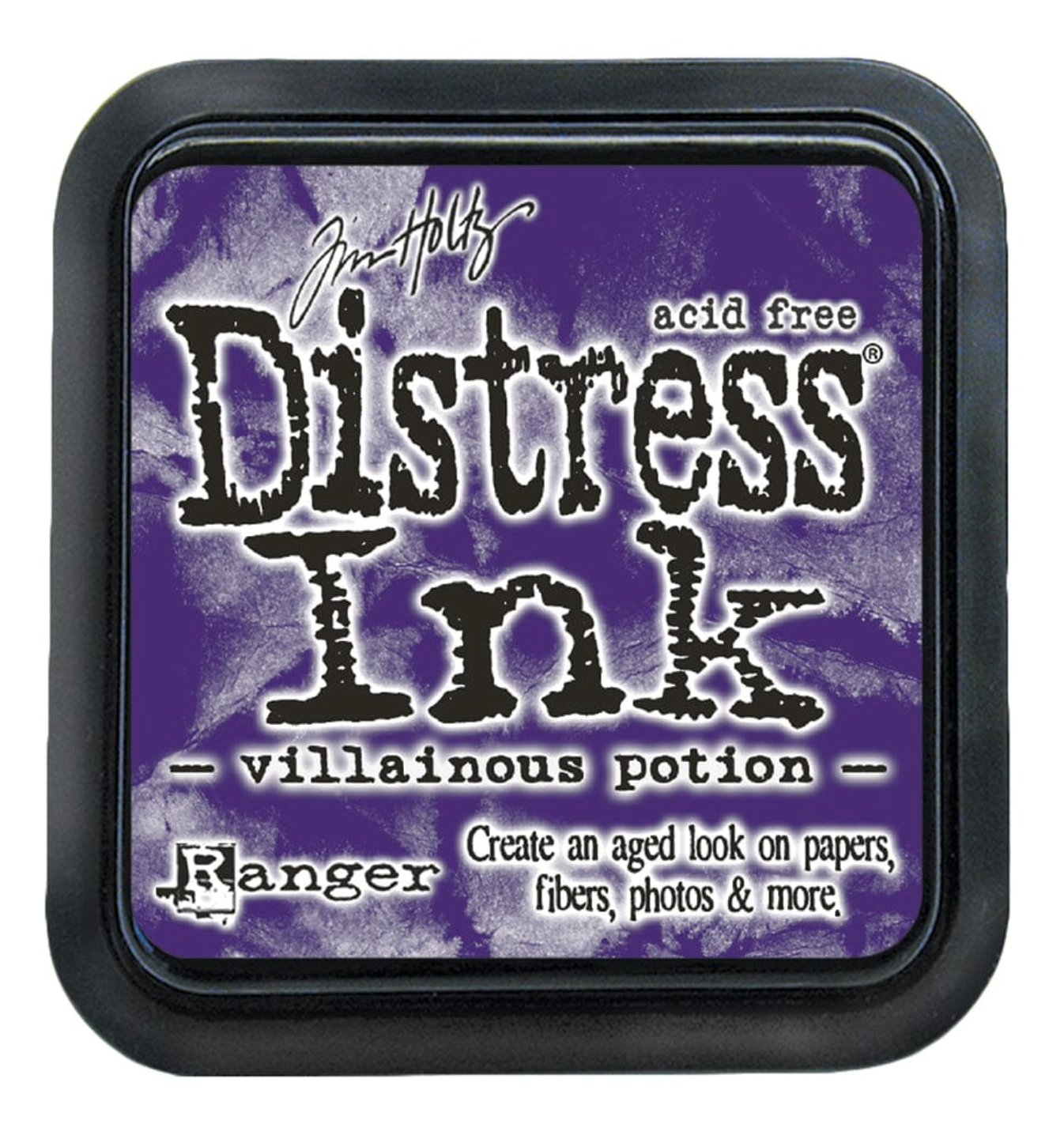 Distress Ink pad by Ranger with purple and black design