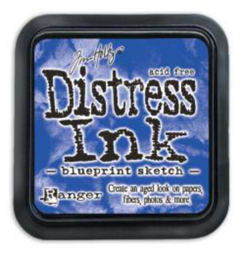 Distress Ink pad by Ranger with a blue and black design on a white background