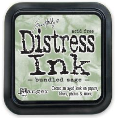 Distress Ink pad by Ranger with 'bundled sage' color on a green background