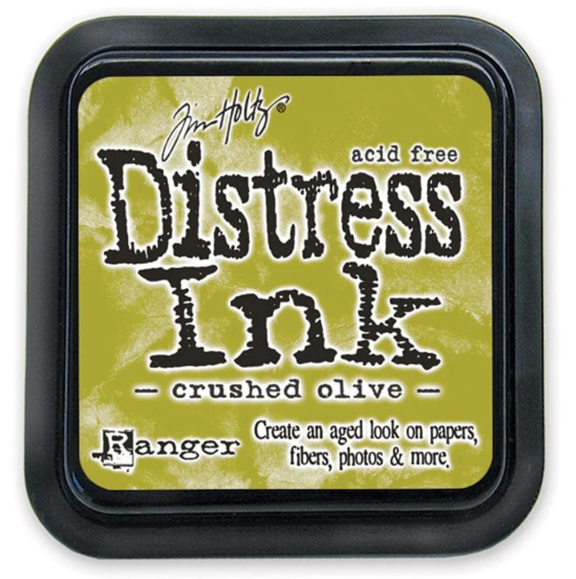 Tim Holtz Distress Ink pad in crushed olive color with Ranger logo