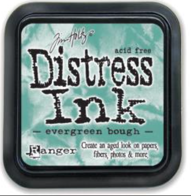 Tim Holtz Distress Ink pad with 'evergreen bough' color on a white background