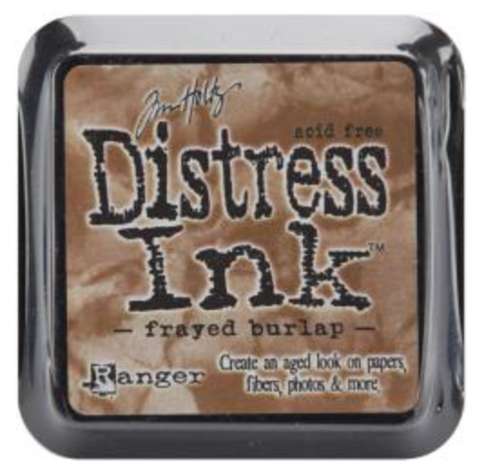 Distress Ink pad by Ranger with 'frayed burlap' color on a white background