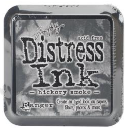 Distress Ink pad by Ranger with 'hickory smoke' color on a white background