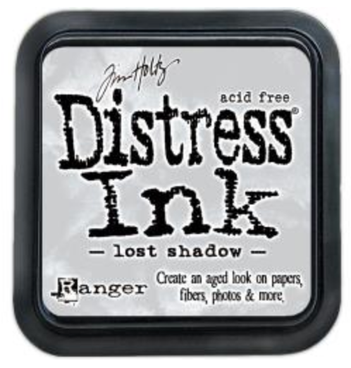 Distress Ink pad by Ranger with 'lost shadow' color on a white background