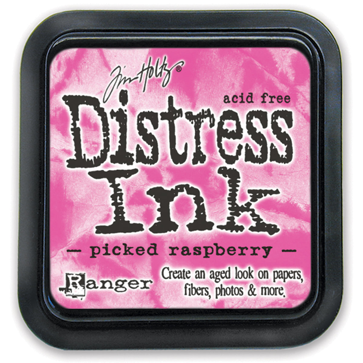 Tim Holtz Distress Ink Pad in picked raspberry color with the brand and product name displayed on the label.